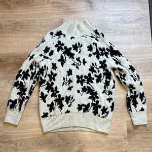 Liz Claiborne Black and Cream Floral Turtleneck Sweater